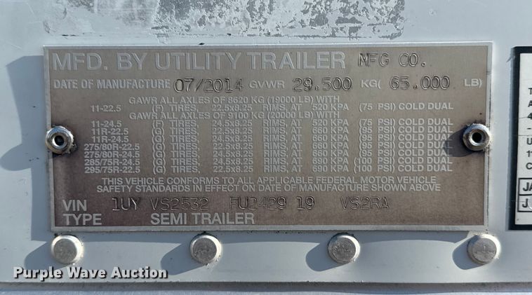 image for item EG6158 2015 Utility Trailer VS2RA refrigerated van trailer