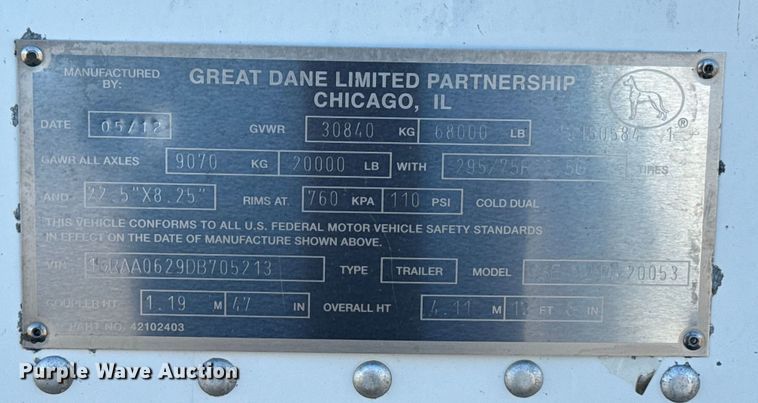 image for item EG6159 2013 Great Dane CSE-1214-20053 dry van trailer