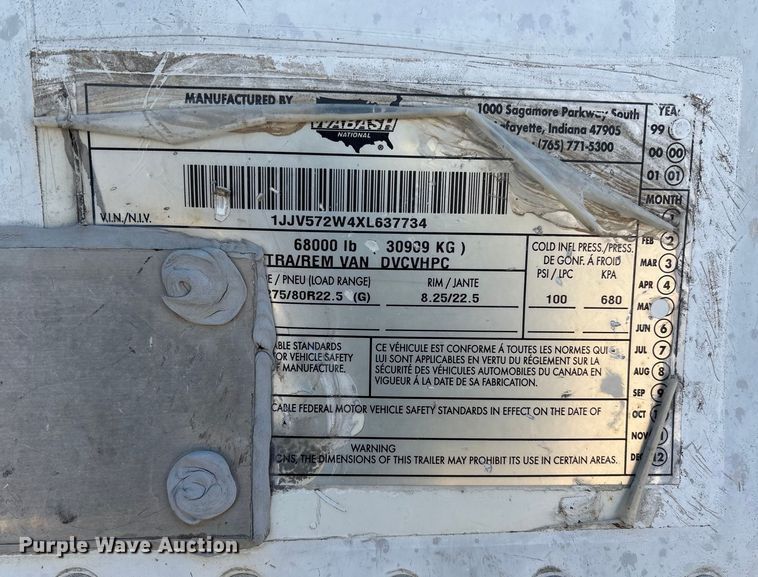 image for item EM0609 1999 Wabash DVCVHPC dry van trailer