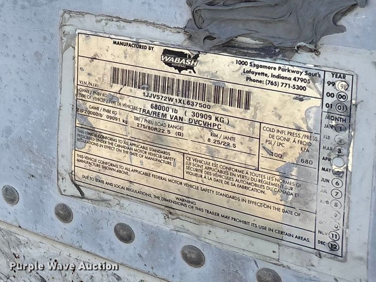 image for item EM0610 1999 Wabash dry van trailer