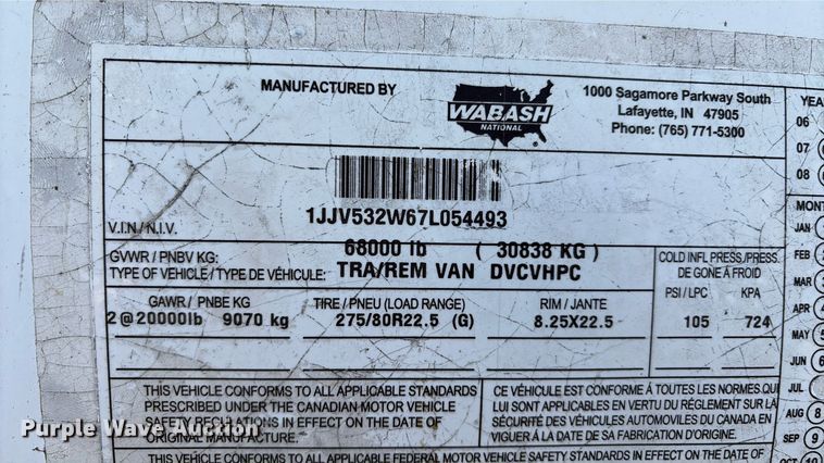 image for item EM0611 2007 Wabash DVCVHPC dry van trailer