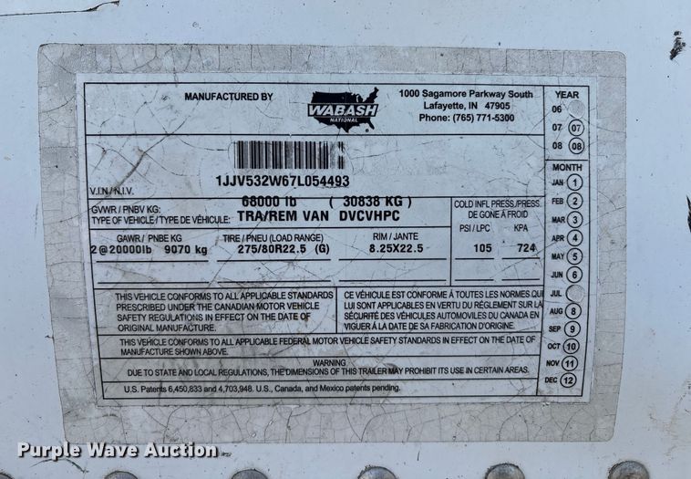 image for item EM0611 2007 Wabash DVCVHPC dry van trailer