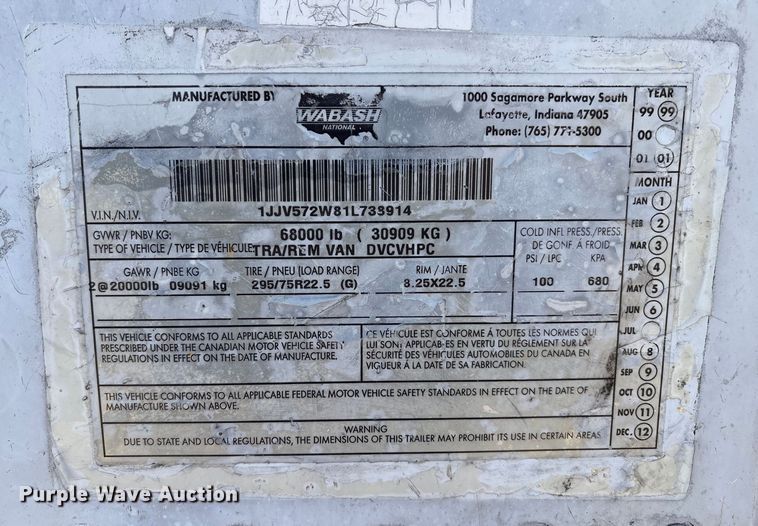 image for item EM0617 2001 Wabash DVCVHPC dry van trailer