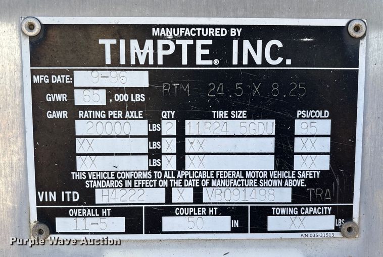image for item EN5582 1997 Timpte Super Hopper grain trailer