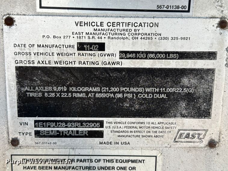 image for item EP0592 2003 East end dump trailer