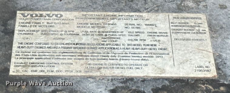 image for item ER0022 2014 Volvo VNL semi truck