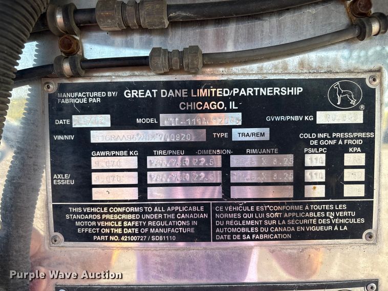 image for item ET8537 2013 Great Dane ETL-1114-12048 refrigerated van trailer