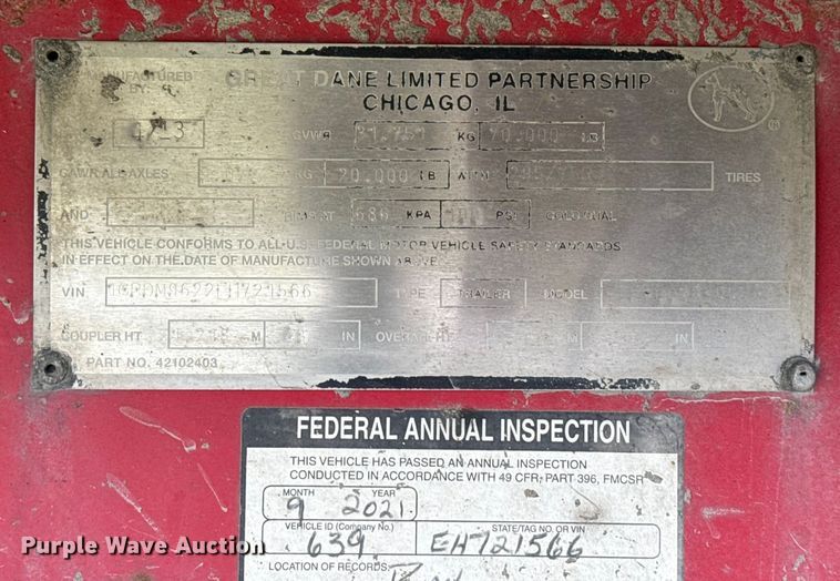 image for item EU2180 2014 Great Dane FLP-0024-00048 flatbed trailer