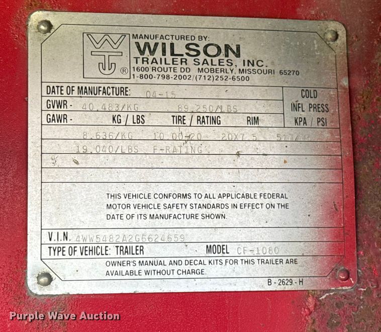 image for item EU2181 2016 Wilson CF-1080 flatbed trailer