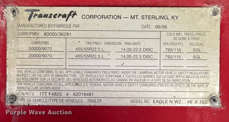 image for item EU2191 2006 Transcraft Eagle N W2 flatbed trailer
