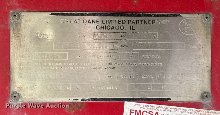 image for item EU2195 2014 Great Dane FLP-0024-00048 flatbed trailer