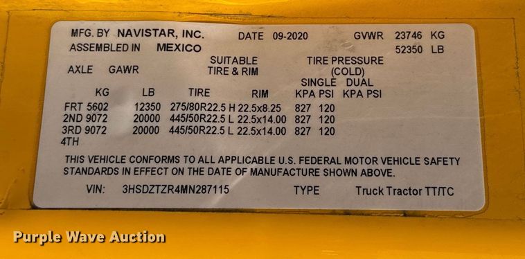 image for item EU2210 2021 International LT625 semi truck