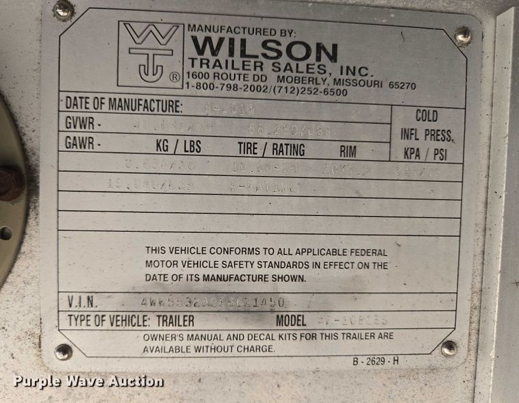 image for item EU3570 2014 Wilson AF-1080SS flatbed trailer