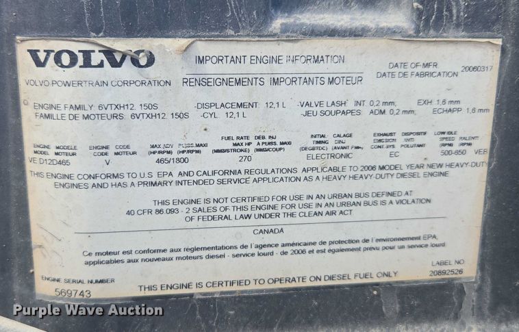 image for item EV1617 2007 Volvo VNL semi truck