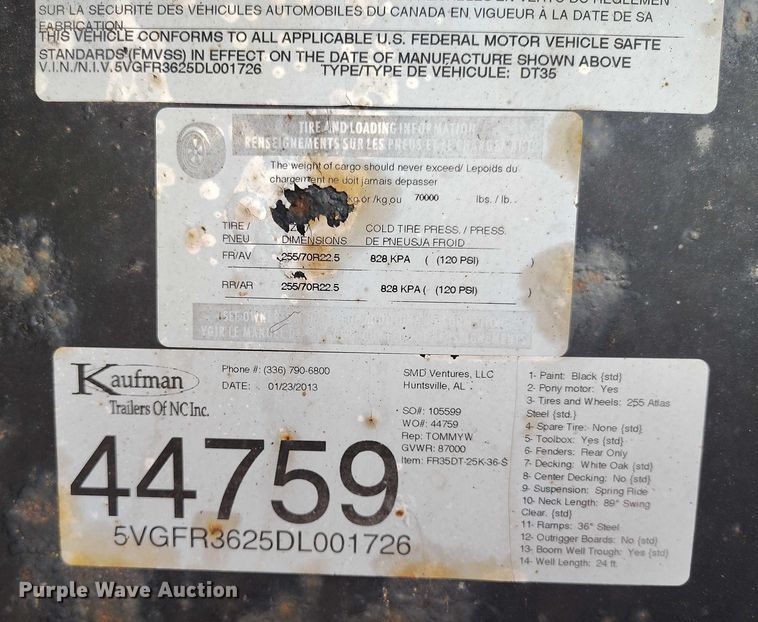 image for item IP9693 2013 Kauffman DT35  lowboy equipment trailer