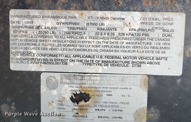 image for item IP9693 2013 Kauffman DT35  lowboy equipment trailer