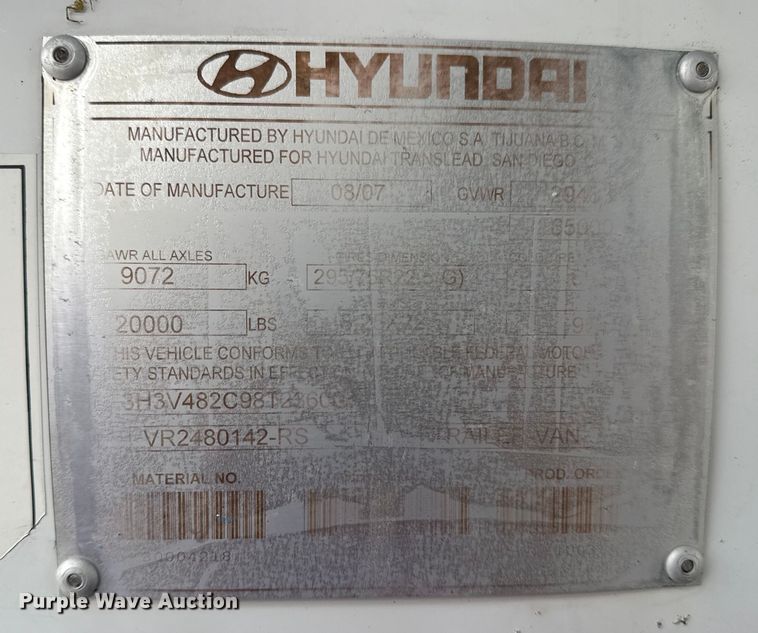 image for item NU9580 2008 Hyundai VR2480142-RA refrigerated van trailer