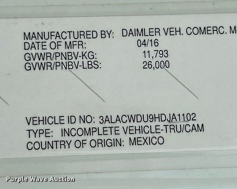 image for item YA0541 2017 Freightliner Business Class M2 box truck