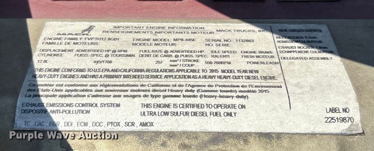 image for item YA0549 2016 Mack CHU613 semi truck