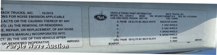 image for item YA0549 2016 Mack CHU613 semi truck