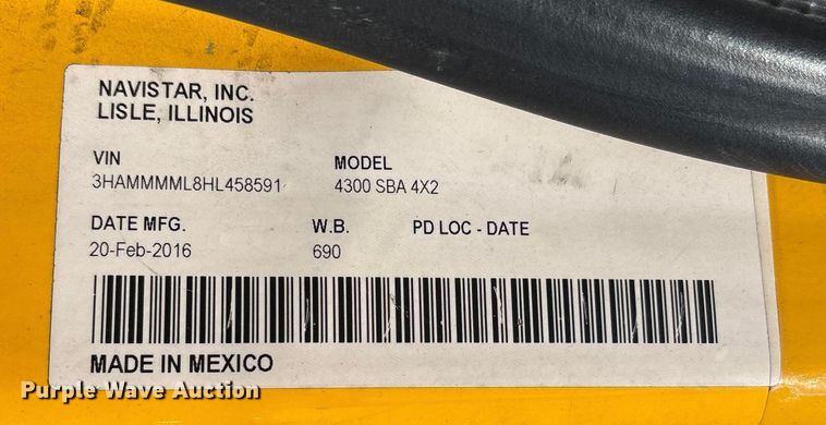 image for item YA0696 2017 International 4300 box truck