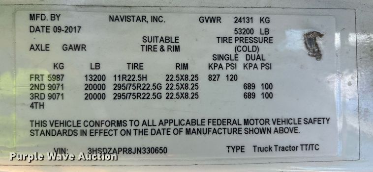 image for item YA0702 2018 International LT625 semi truck