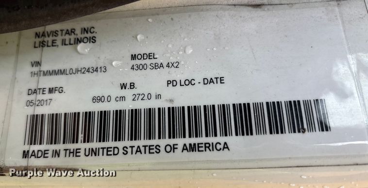 image for item YA0785 2018 International 4300 box truck