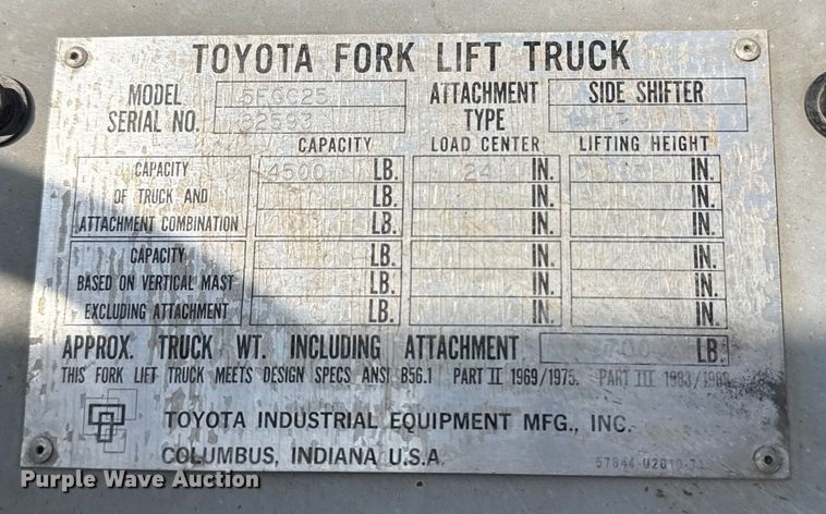 image for item DJ7785 Toyota 5FGC25 forklift