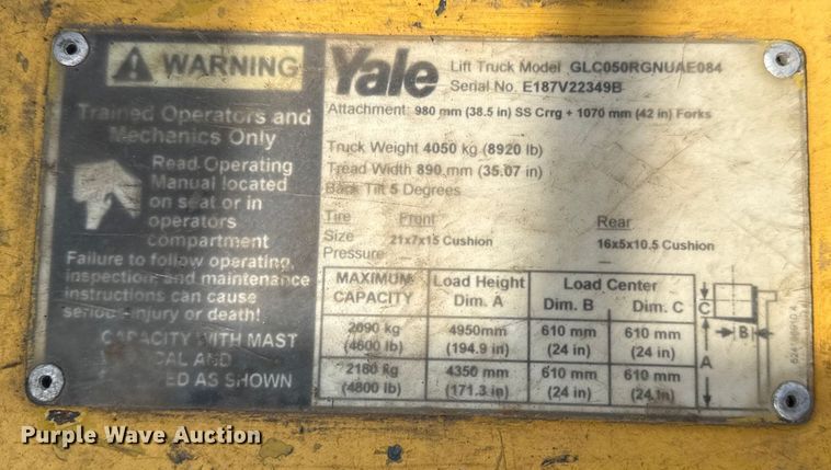 image for item DJ7787 2004 Yale GLC050RGNUAE084 forklift