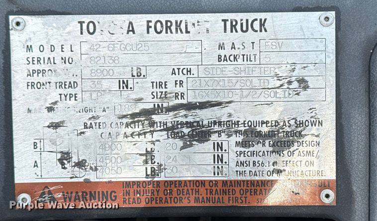 image for item DJ7788 1999 Toyota 42-6FGCU25 forklift