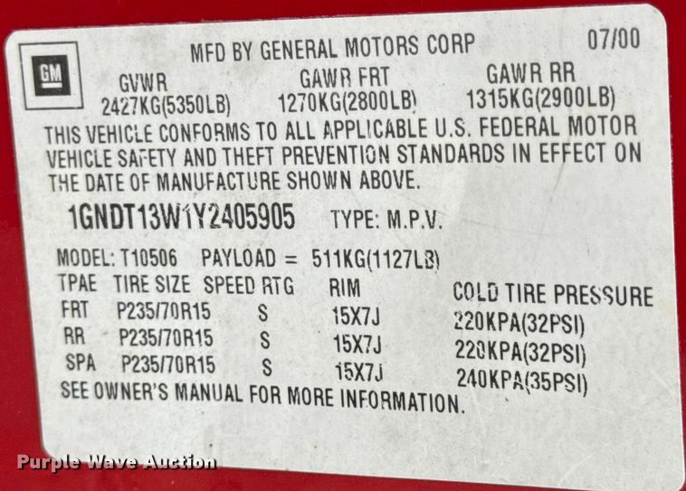 image for item DO2237 2000 Chevrolet Blazer LS SUV