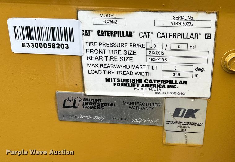 image for item DP8851 2013 Caterpillar EC25N2 forklift