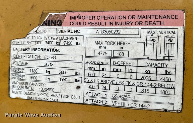 image for item DP8851 2013 Caterpillar EC25N2 forklift