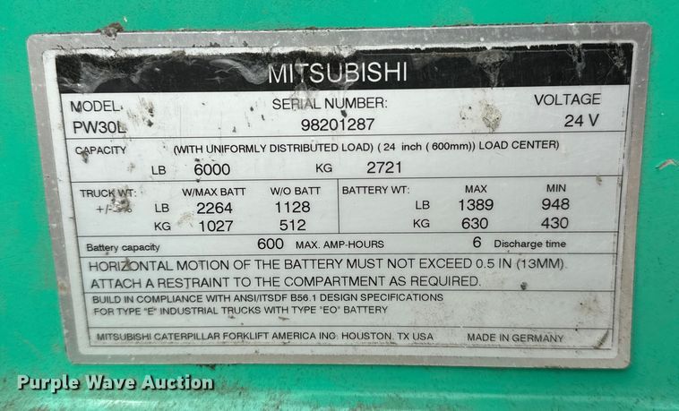 image for item DP8852 2018 Mitsubishi PW30L pallet jack