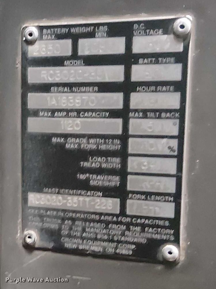 image for item DT6299 crown RC302C-35 forklift