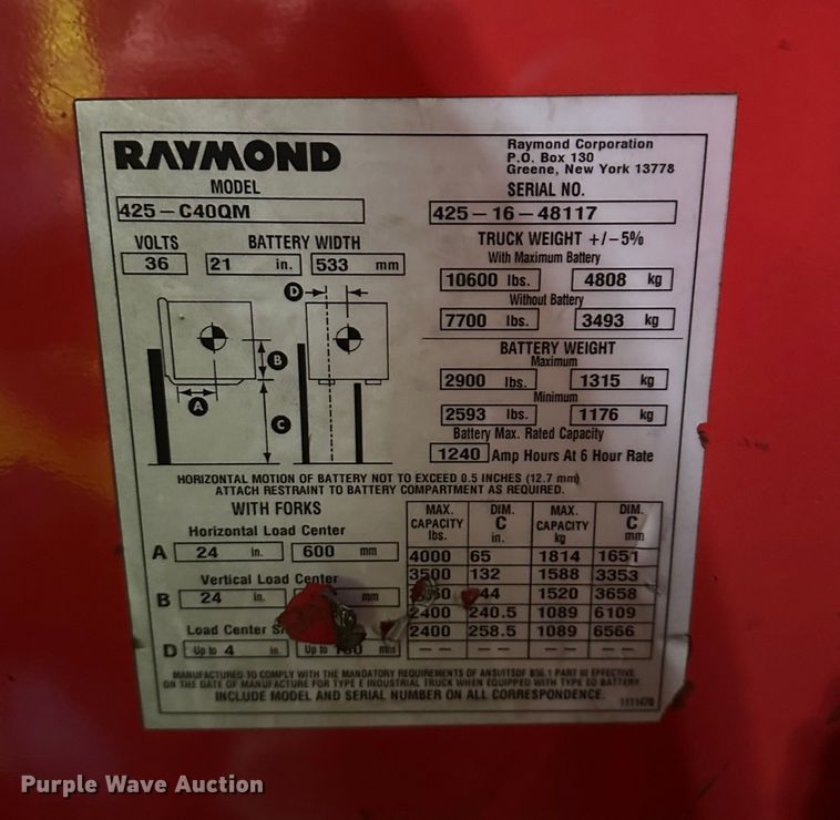 image for item DT6301 Raymond 425-C40QM forklift