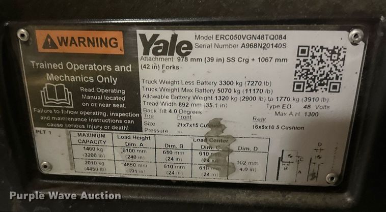 image for item DT6306 2018 Yale ERC050VGN48TQ084 forklift