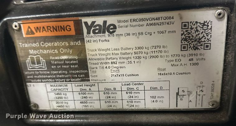 image for item DT6307 2021 Yale ERC050VGN48TQO84 forklift
