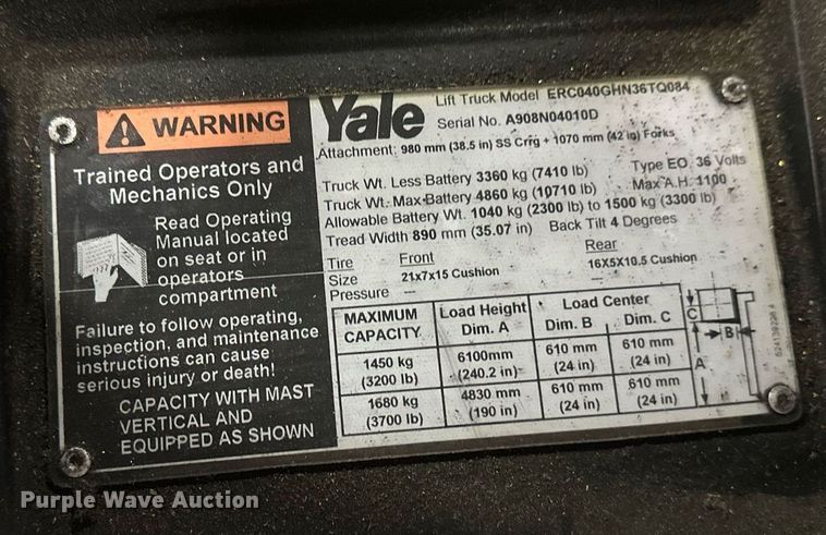 image for item DT6310 2006 Yale ERC040GHN36TQ084 forklift
