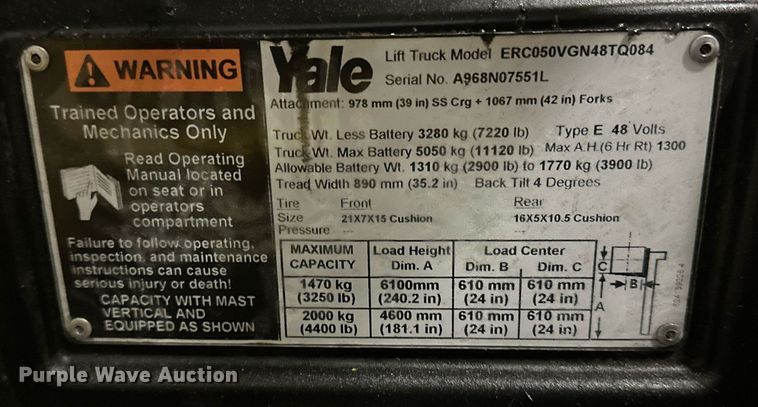 image for item DT6312 2013 Yale ERC050VGN48TQ084 forklift