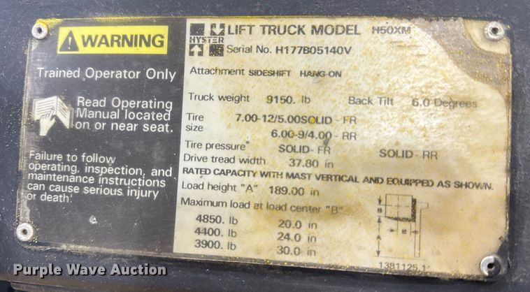 image for item DT6373 2021 Hyster H50XM forklift