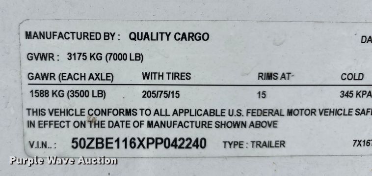 image for item DU1296 2023 Quality Cargo enclosed cargo trailer