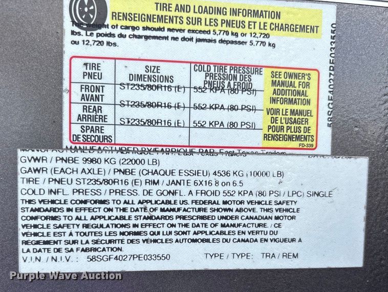 image for item DU1297 2023 East Texas Trailer equipment trailer