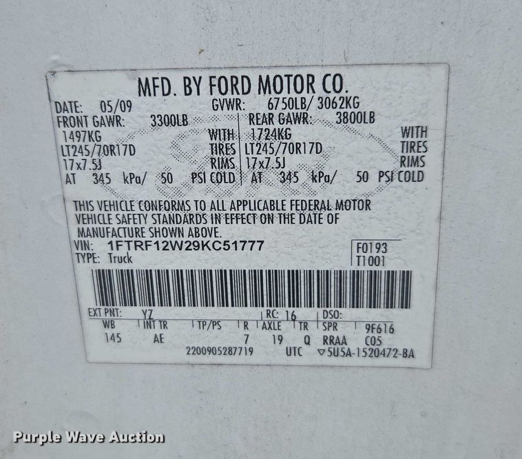 image for item DU2503 2009 Ford F150 pickup truck