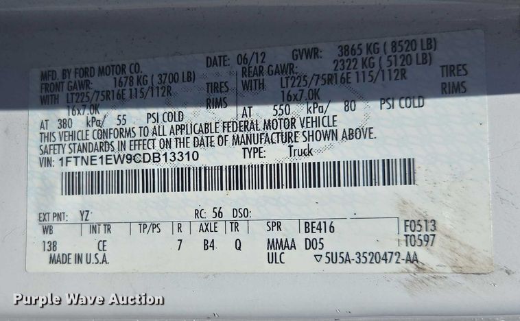 image for item DU2509 2012 Ford E150 van