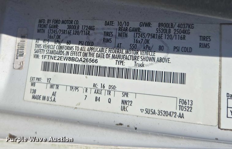 image for item DU2511 2011 Ford E250 van