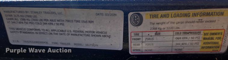 image for item DU2512 2024 Stanley 16UTSQ7K utility trailer