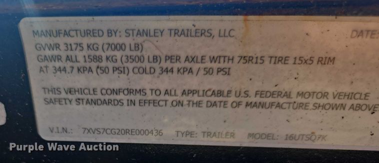 image for item DU2512 2024 Stanley 16UTSQ7K utility trailer