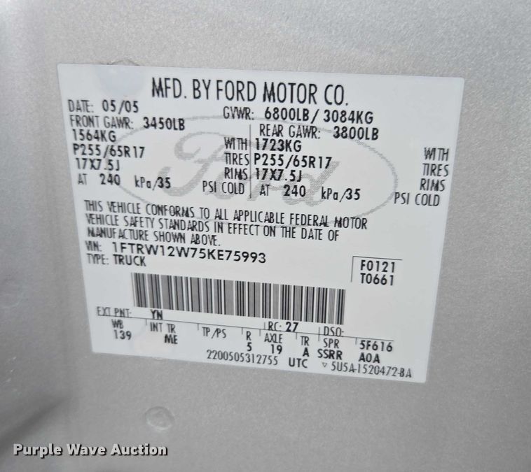 image for item DU2514 2005 Ford F150 SuperCrew pickup truck