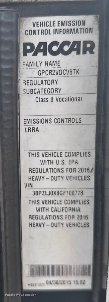 image for item DV2865 2016 Peterbilt 320 refuse truck